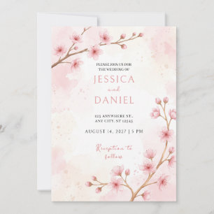 Blush Cherry Blossom Watercolor Wedding Invitation