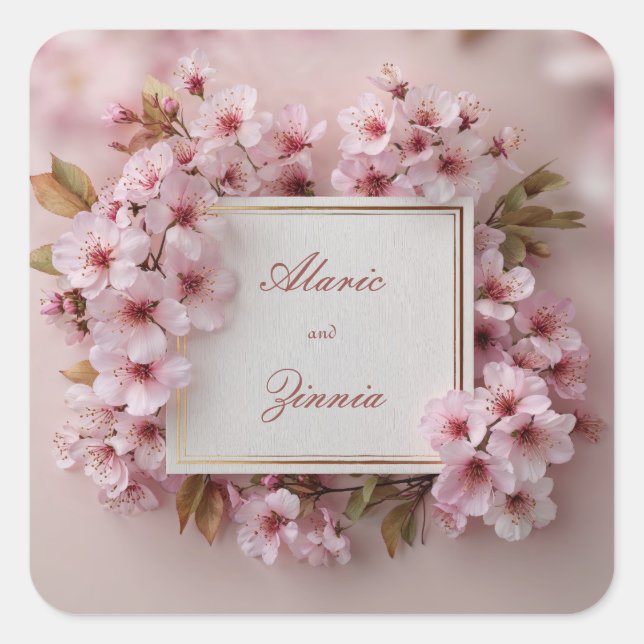 Blush Cherry Blossom Wedding  Square Sticker (Front)