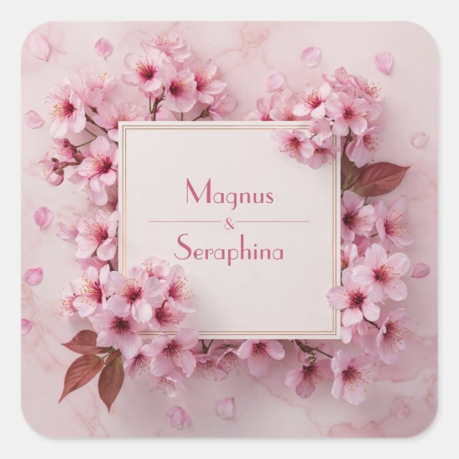 Blush Cherry Blossom Wedding  Square Sticker (Front)