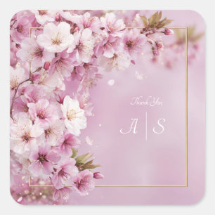 Blush Cherry Blossom Wedding  Square Sticker
