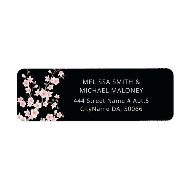  Blush Cherry Blossoms Black |  Wedding Label (Front)