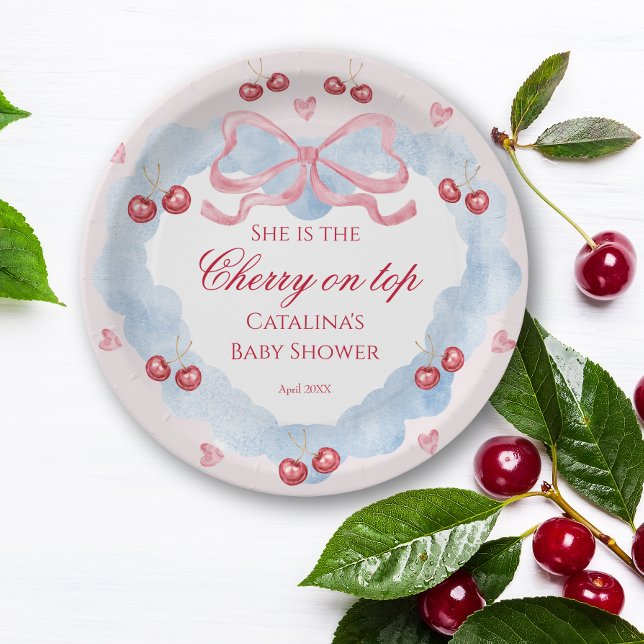  Blush Cherry Kiss Baby Shower Paper Plate (Creator Uploaded)