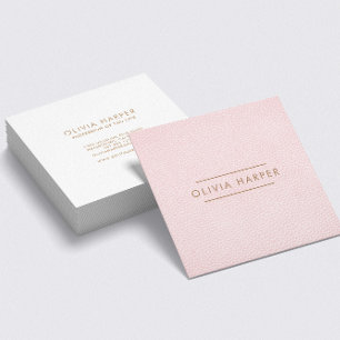 Blush Chic   Minimal Leather Look Square Business Card