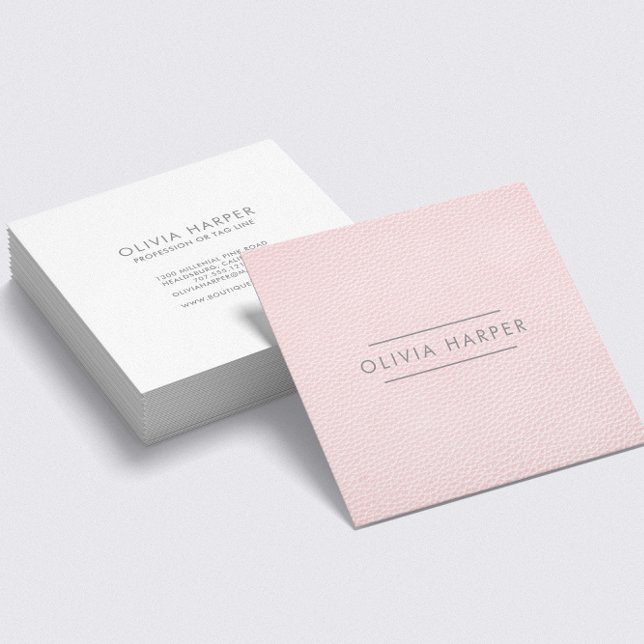 Blush Chic | Minimal Leather Look Square Business Card (Creator Uploaded)