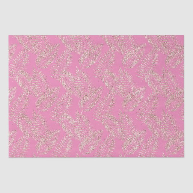 Blush Chic Pink Glitter Tropical Leaves Tissue Paper (Front)