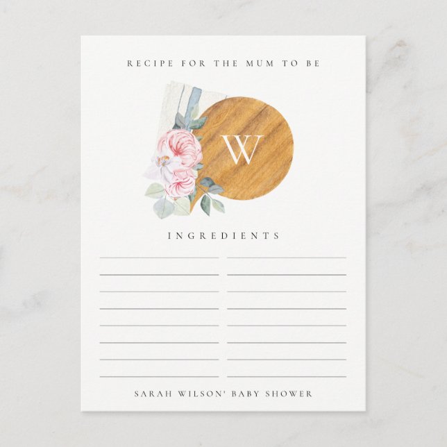Blush Chopping Board Recipe Request Baby Shower Postcard (Front)