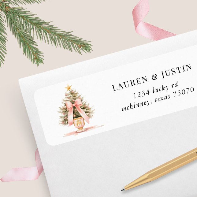 Blush Christmas Tree Bow Return Address Label (Creator Uploaded)