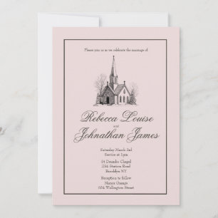 Blush Church Chapel Elegant Minimalist Wedding Invitation