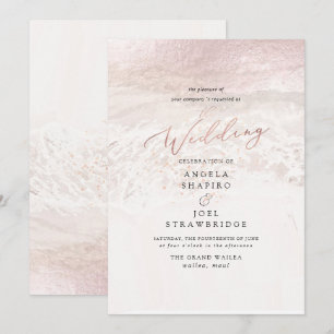Blush Coastal+Champagne Bubbles Elegant Wedding Invitation