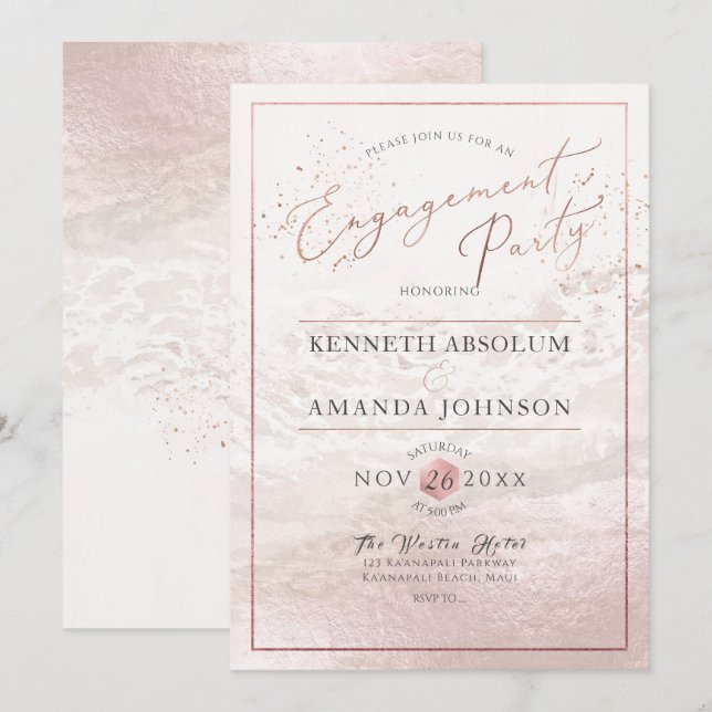 Blush Coastal / Shoreline / Beach Engagement Party Invitation (Front/Back)