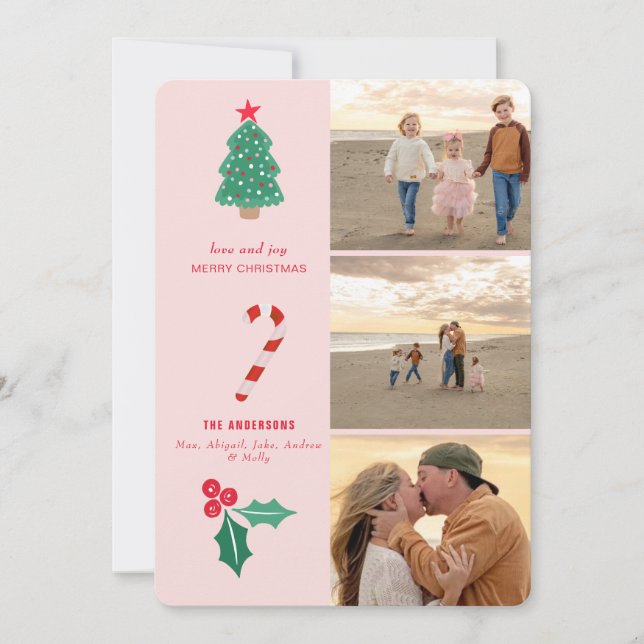 Blush Collage Photo Flat Holiday Card (Front)