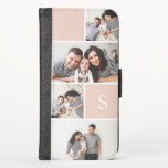 Blush Colorblock Photo Collage & Monogram Case<br><div class="desc">Personalise this wallet-style case with five favourite photos arranged in a collage layout with alternating squares of millennial blush pink,  and customise with your single initial monogram.</div>
