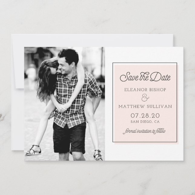Blush Colour Block Minimalist Photo Save the Date (Front)