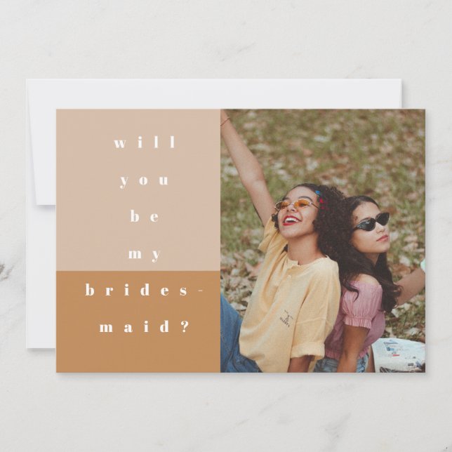 Blush Colour Block Photo Will You Be My Bridesmaid Save The Date (Front)