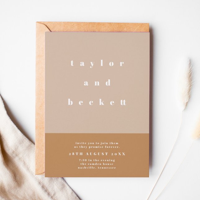 Blush Colour Block Wedding Invitation (Creator Uploaded)