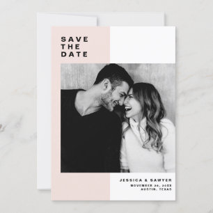 Blush Colour Block with Modern Typography Photo Save The Date