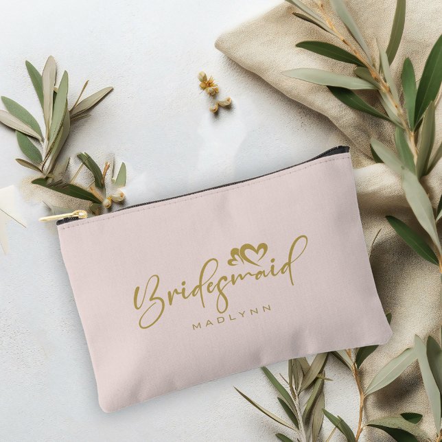 Blush Colour Bridesmaid Script Name Cosmetic Gift Accessory Pouch (Creator Uploaded)