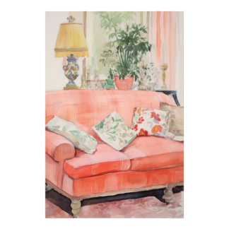 Blush Comfort – Watercolor Pink Couch Living Room Photo Print