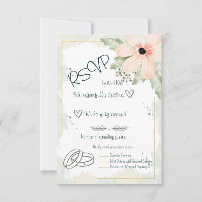Blush Coneflower Watercolour Florals RSVP Card (Front)