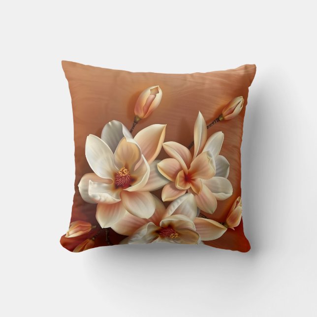 Blush Copper 3 D Magnolia Flowers Cushion (Front)