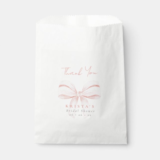 Blush Coquette Bow Bridal Shower Thank You Favour Bags (Front)
