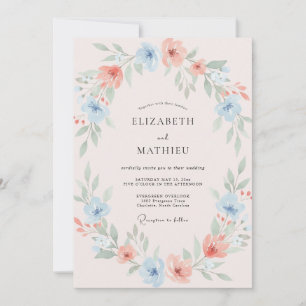 Blush Coral Azure Painted Wedding Invitation
