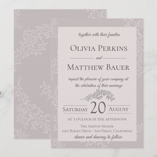 Blush Coral Beach Wedding Invitation (Front/Back)
