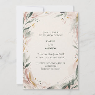 Blush Coral Botanical Wedding Invitation