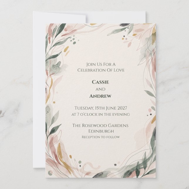 Blush Coral Botanical Wedding Invitation (Front)