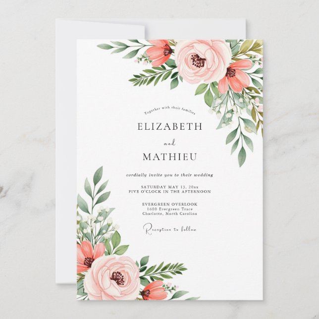 Blush Coral Ethereal Spring Wedding Invitation (Front)