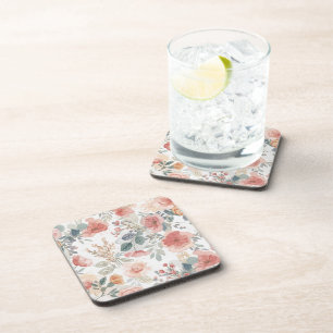 Blush Coral Garden Floral Watercolor Pattern Coaster