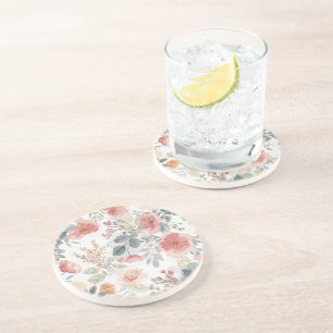 Blush Coral Garden Floral Watercolor Pattern Coaster