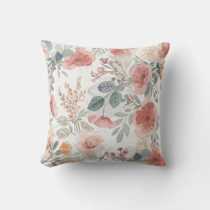 Blush Coral Garden Floral Watercolor Pattern Cushion