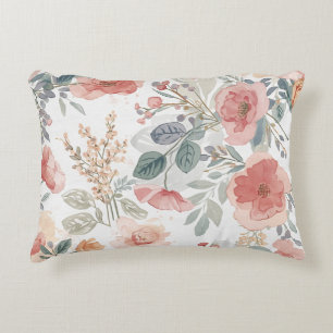 Blush Coral Garden Floral Watercolor Pattern Decorative Cushion