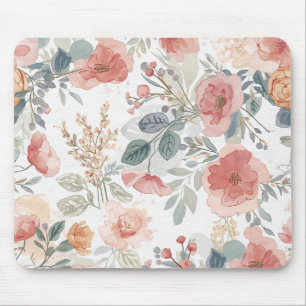 Blush Coral Garden Floral Watercolor Pattern Mouse Mat