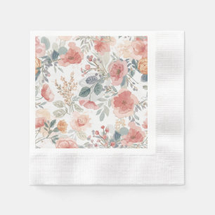 Blush Coral Garden Floral Watercolor Pattern Napkin