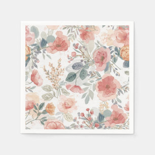 Blush Coral Garden Floral Watercolor Pattern Napkin