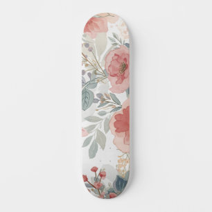 Blush Coral Garden Floral Watercolor Pattern Skateboard