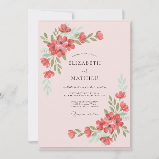 Blush Coral Painted Petal Wedding Invitation (Front)