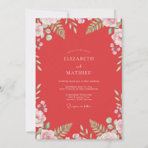 Blush Coral Wildflower Wedding Invitation