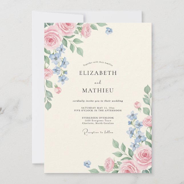 Blush Cornflower Petal Wedding Invitation (Front)