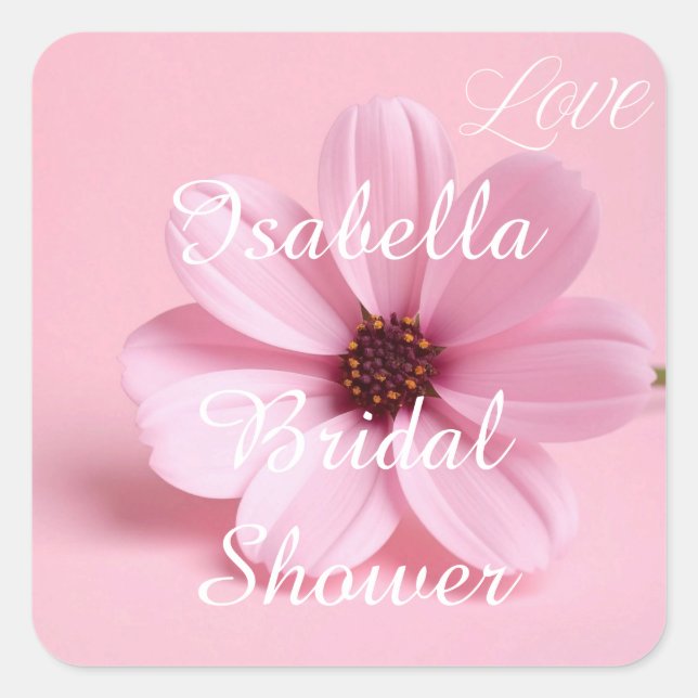 Blush Cosmos Floral Bridal Shower Script Design Square Sticker (Front)