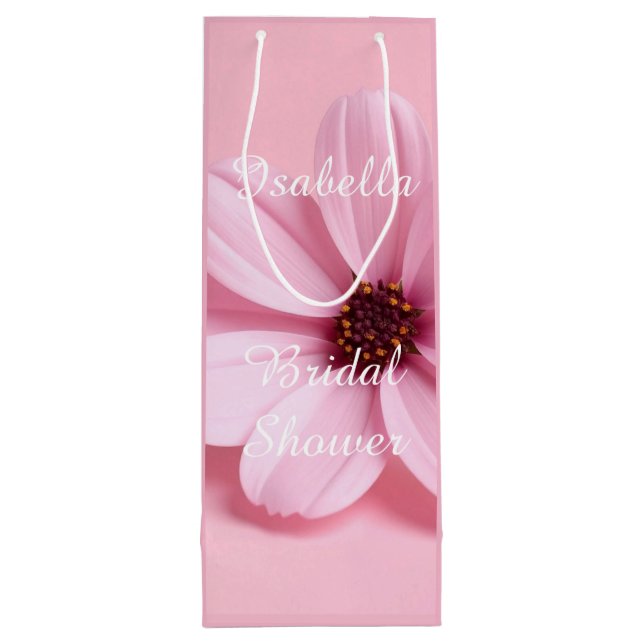 Blush Cosmos Floral Bridal Shower Script Design Wine Gift Bag (Back)