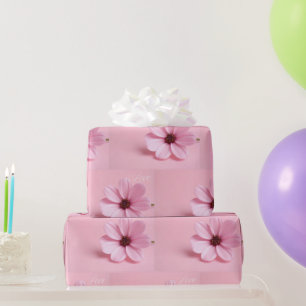 Blush Cosmos Floral Bridal Shower Script Design Wrapping Paper