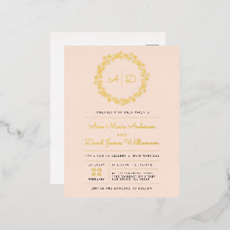 Blush | Country Floral Wreath Wedding Foil Invitation Postcard