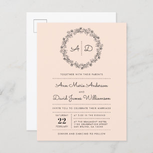 Blush Country Floral Wreath Wedding Invitation Postcard
