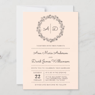 Blush Country Floral Wreath Wedding Magnetic Invitation