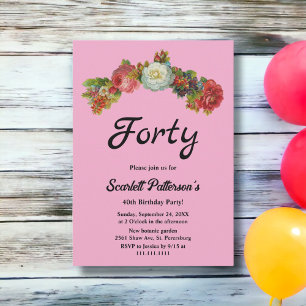 Blush Country Roses Floral Elegant 40th Birthday Invitation