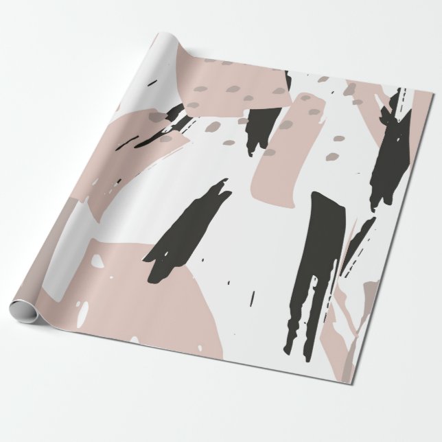 Blush Crash Modern Abstract Brush Strokes Wrapping Paper (Unrolled)