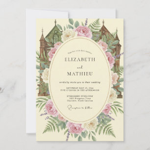 Blush Cream Castle Eucalyptus Wedding Invitation